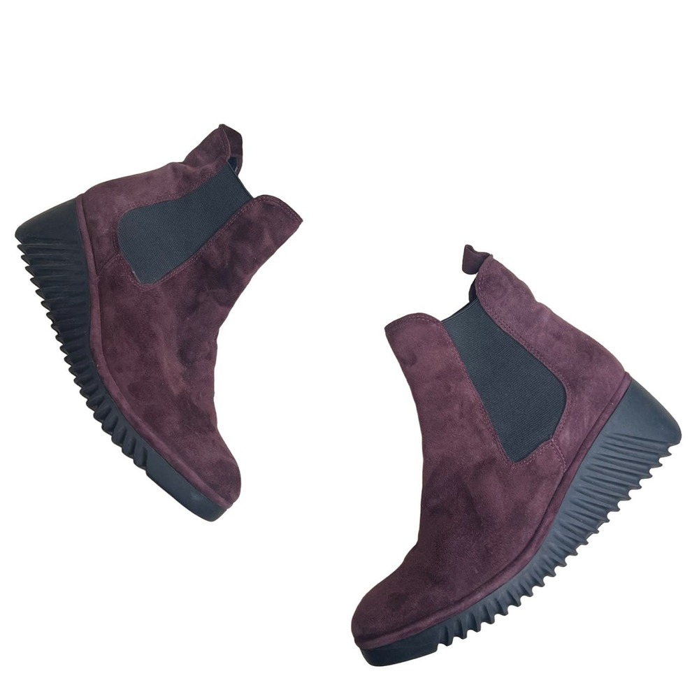 FLY LONDON Women's 39 Lita Wedge Chelsea Boot Slip On Ankle Shoe Suede Wine